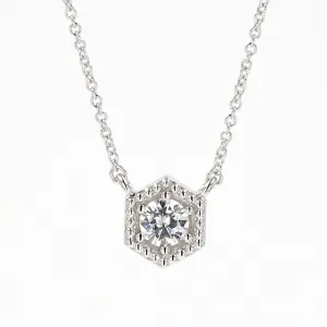 0.33 CTW DEW Round Moissanite Geometric Bead Halo Necklace in Sterling Silver