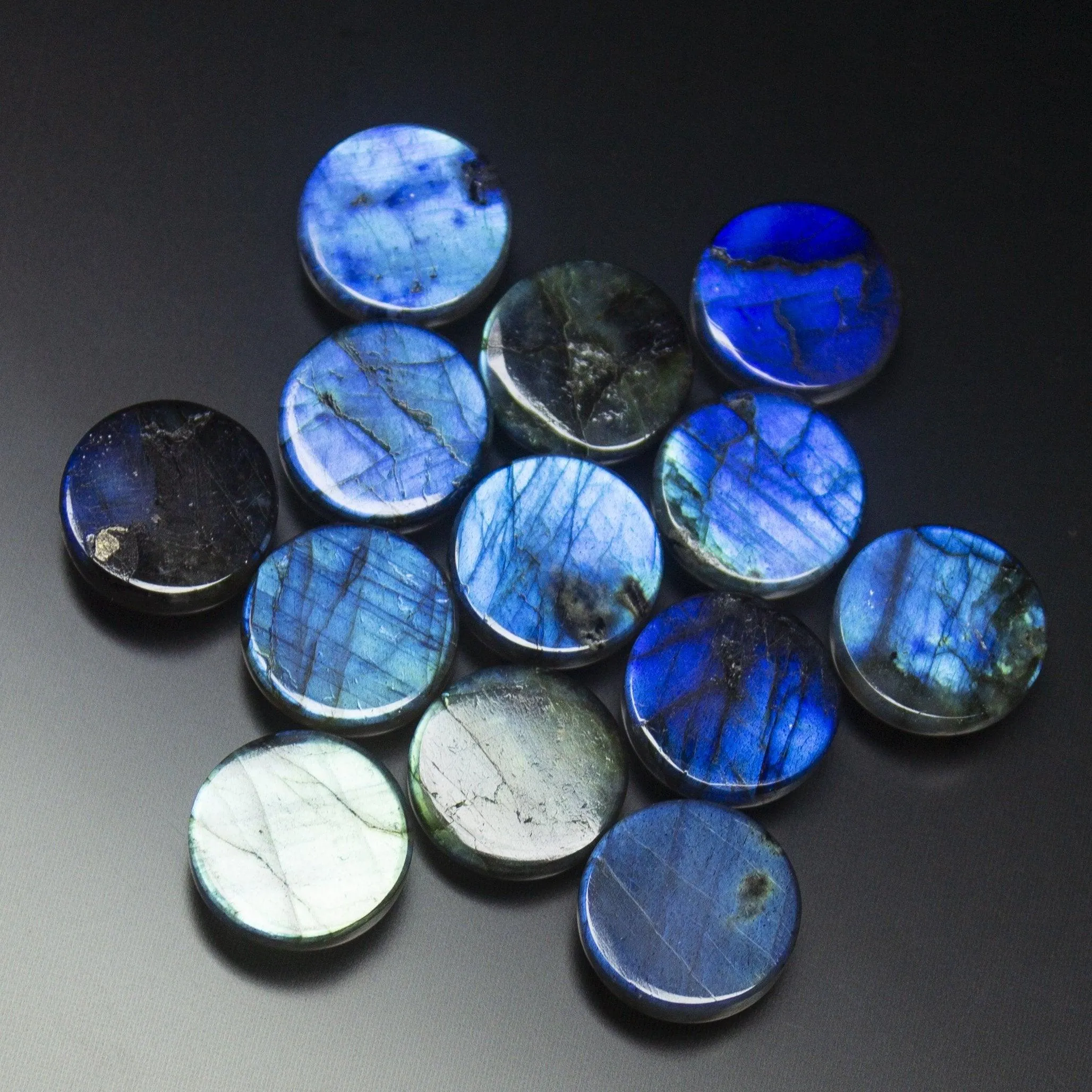 1 Matched Pair, Smooth Round Shape, 14mm Size Labradorite Cabochons