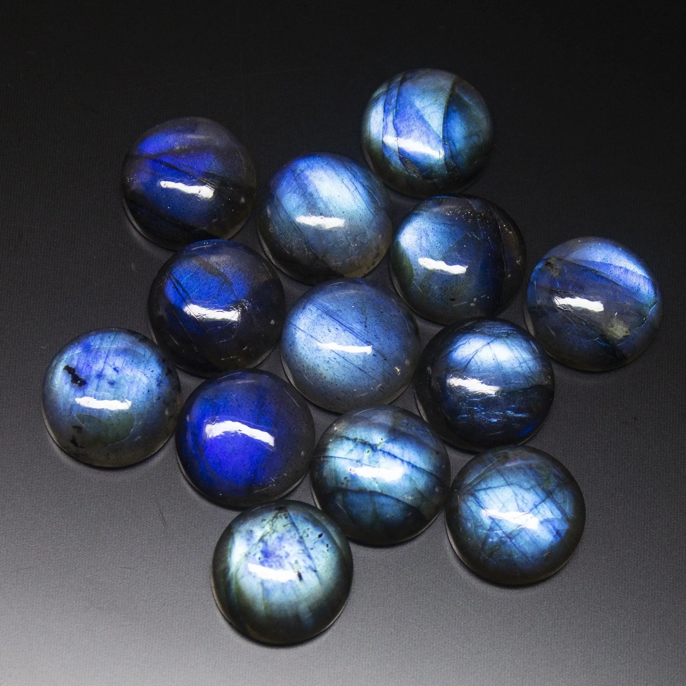 1 Matched Pair, Smooth Round Shape, 14mm Size Labradorite Cabochons