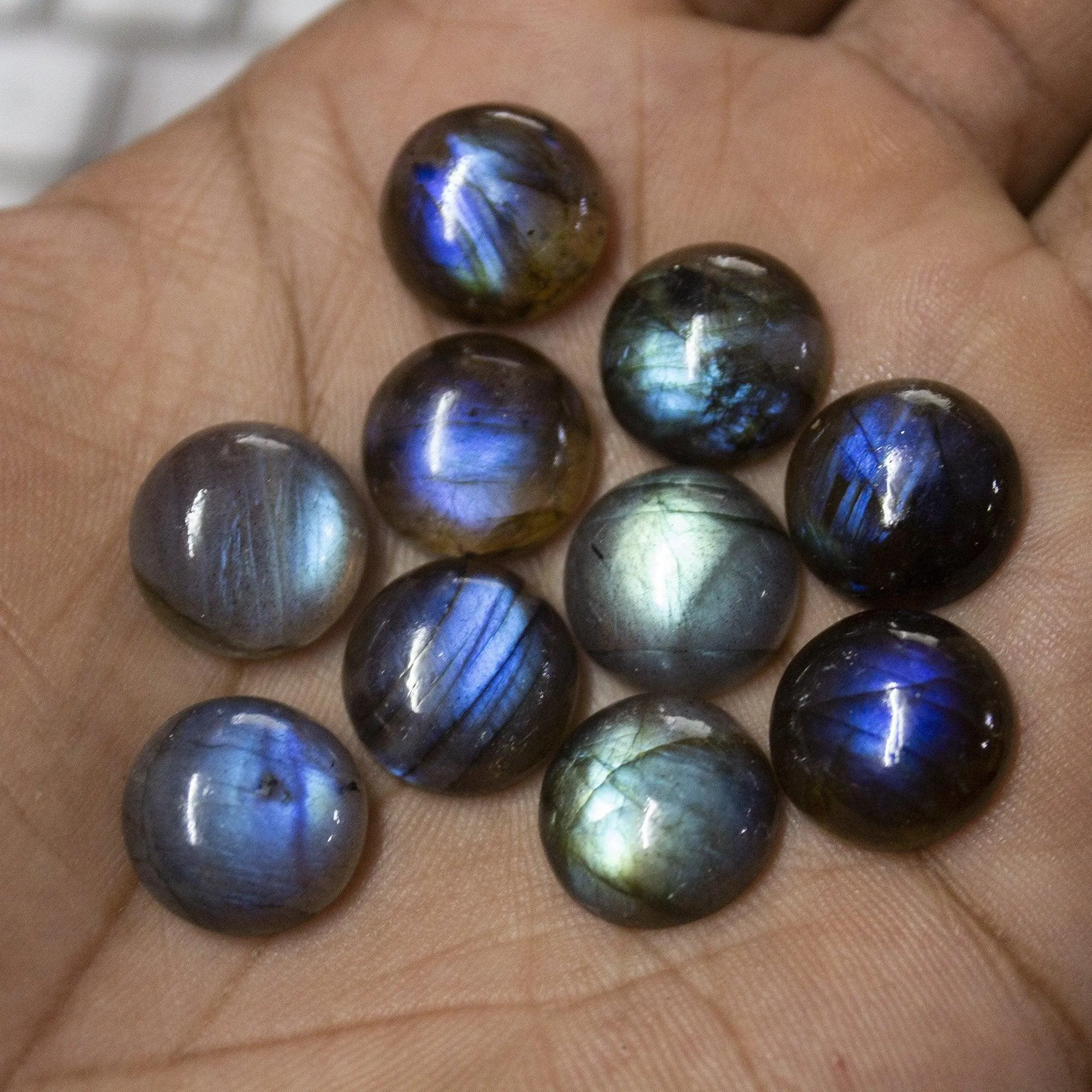 1 Matched Pair, Smooth Round Shape, 14mm Size Labradorite Cabochons