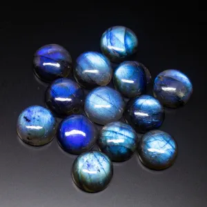 1 Matched Pair, Smooth Round Shape, 14mm Size Labradorite Cabochons