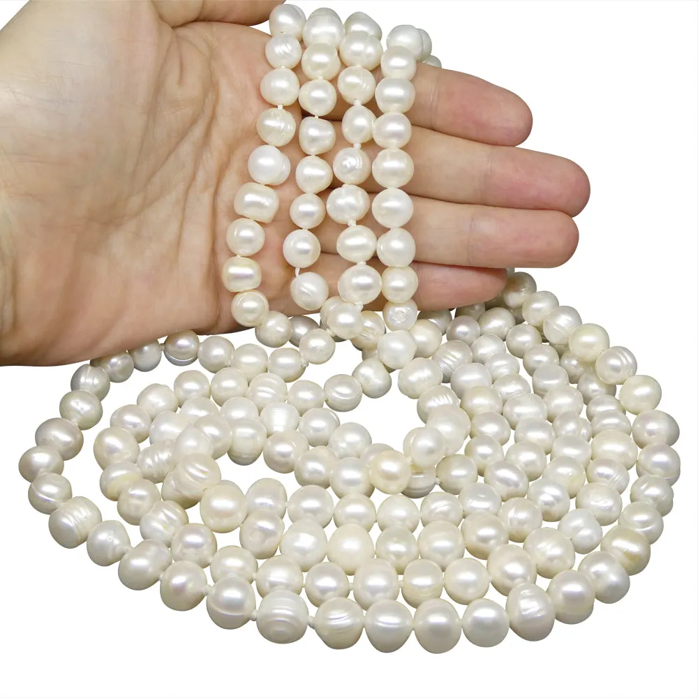 10-11mm White Freshwater Pearl Necklace 2.5x Opera Length