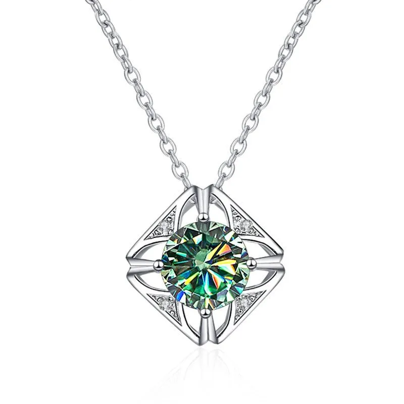 1.0 Ct Round Cut Diamond Square Pendant Necklace