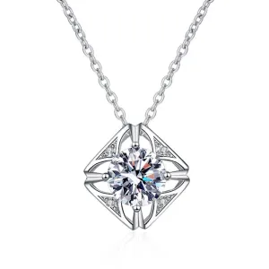 1.0 Ct Round Cut Diamond Square Pendant Necklace