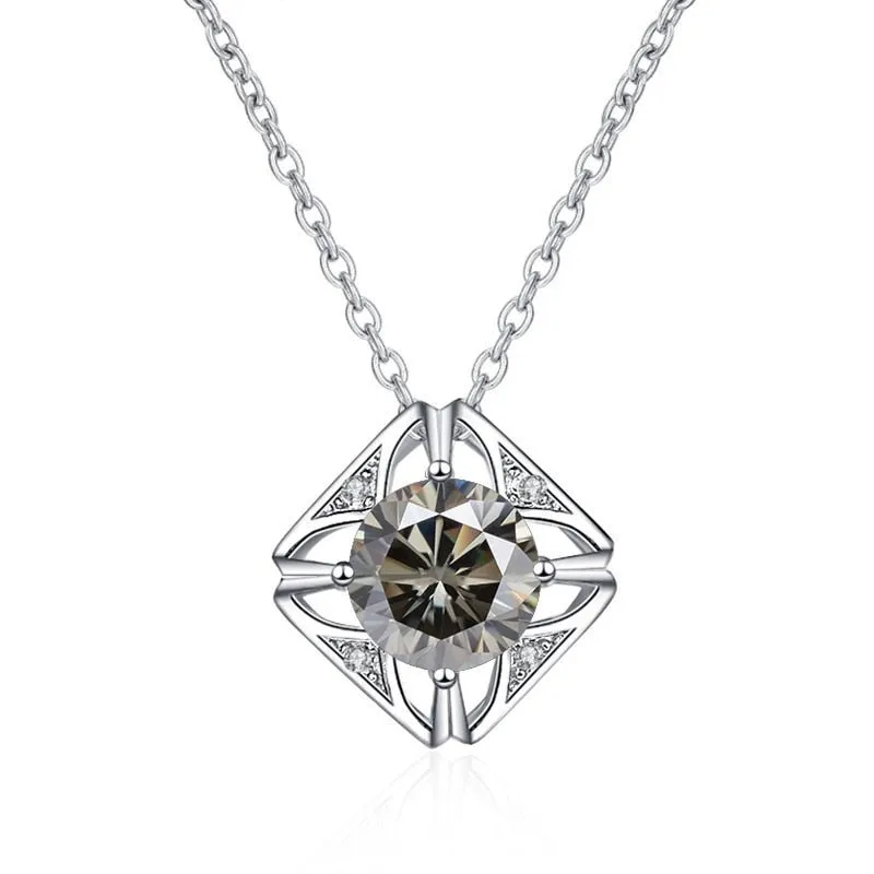 1.0 Ct Round Cut Diamond Square Pendant Necklace