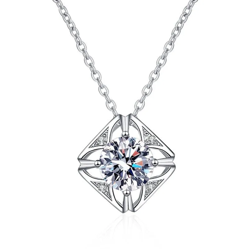 1.0 Ct Round Cut Diamond Square Pendant Necklace