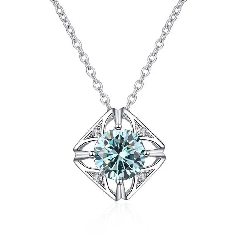 1.0 Ct Round Cut Diamond Square Pendant Necklace