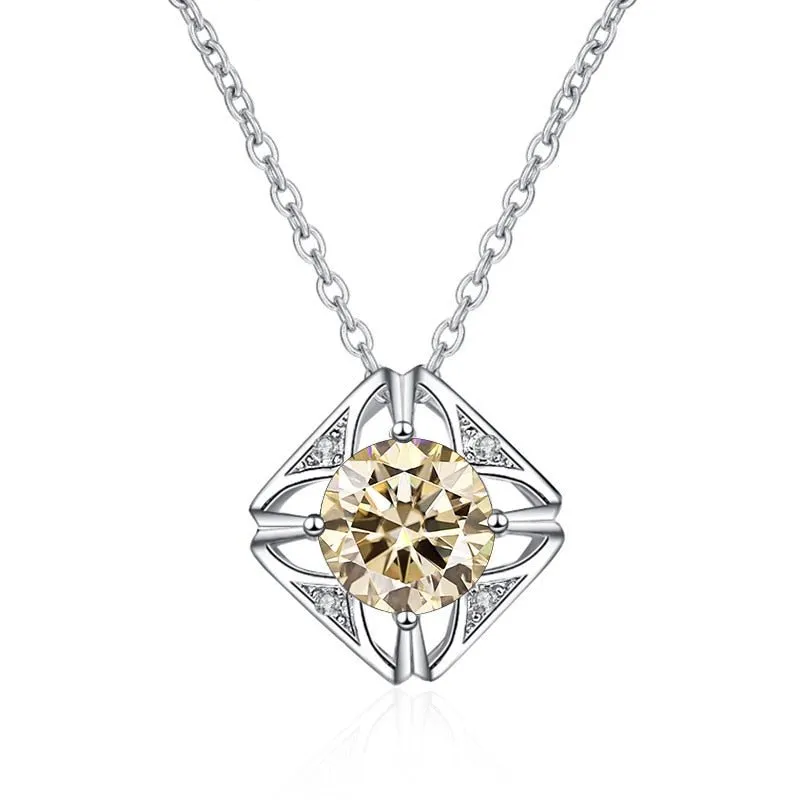 1.0 Ct Round Cut Diamond Square Pendant Necklace