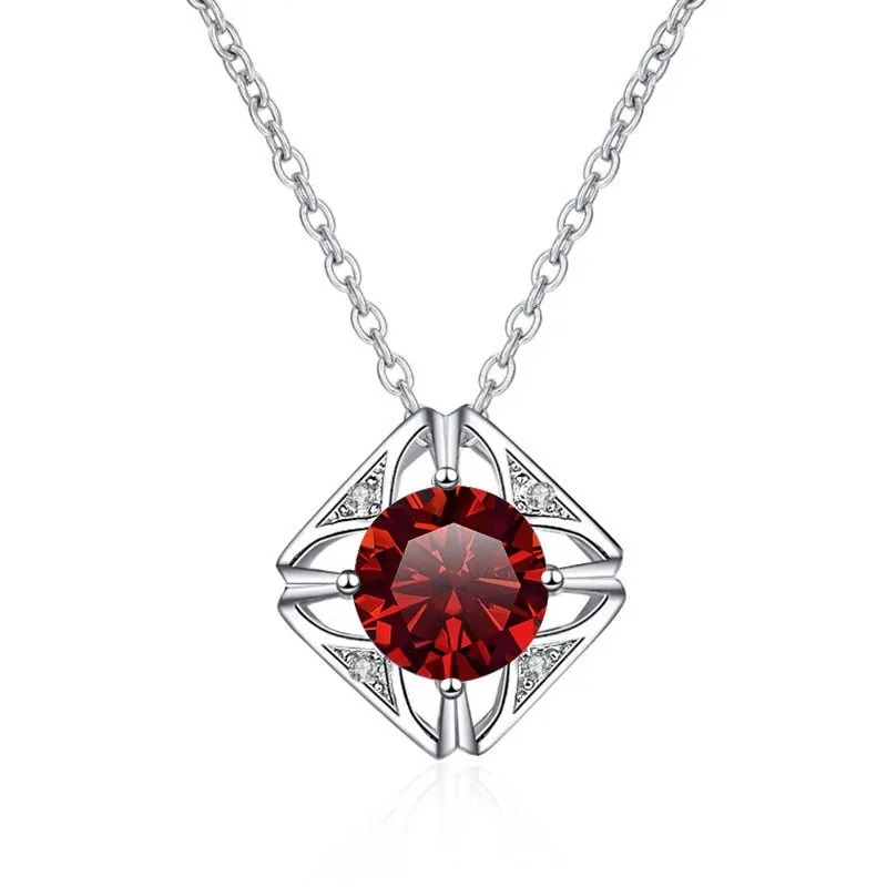 1.0 Ct Round Cut Diamond Square Pendant Necklace