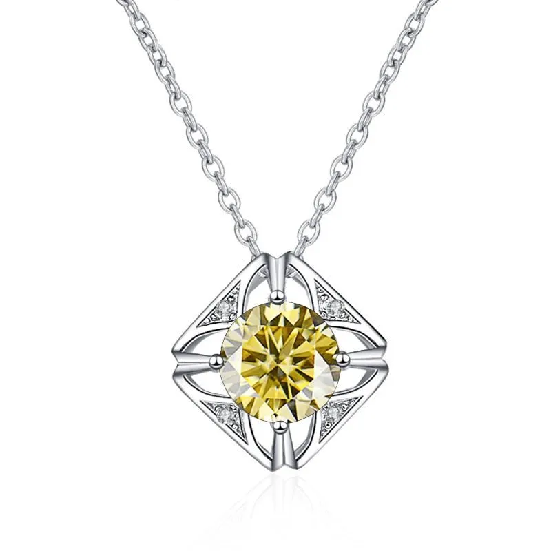 1.0 Ct Round Cut Diamond Square Pendant Necklace