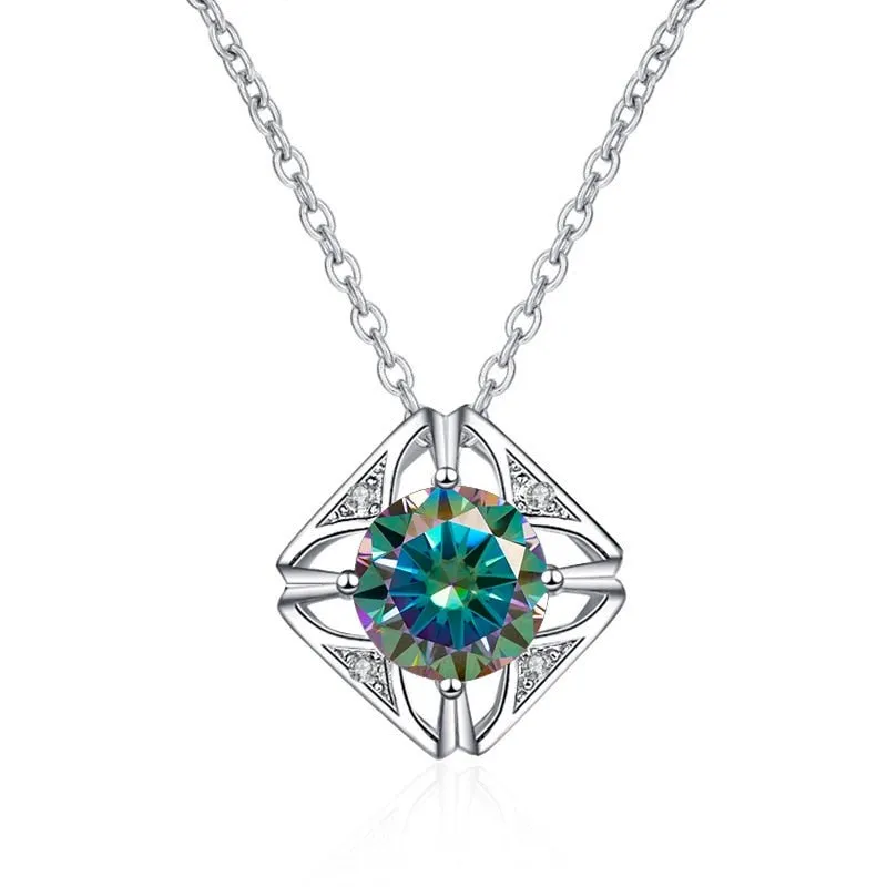 1.0 Ct Round Cut Diamond Square Pendant Necklace