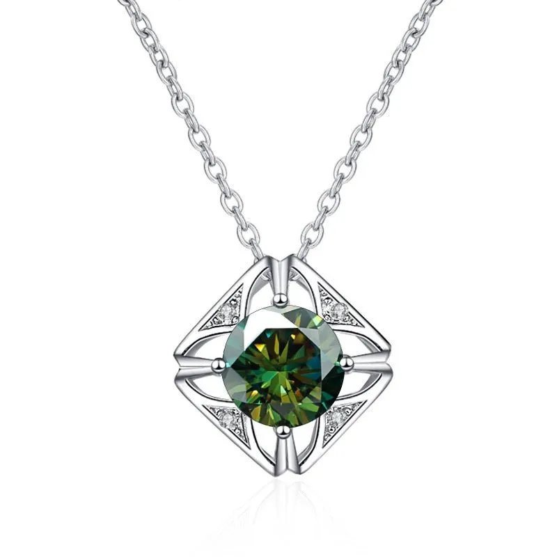 1.0 Ct Round Cut Diamond Square Pendant Necklace