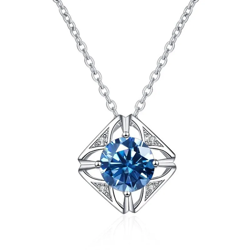 1.0 Ct Round Cut Diamond Square Pendant Necklace