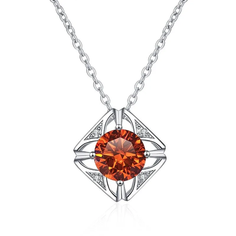1.0 Ct Round Cut Diamond Square Pendant Necklace