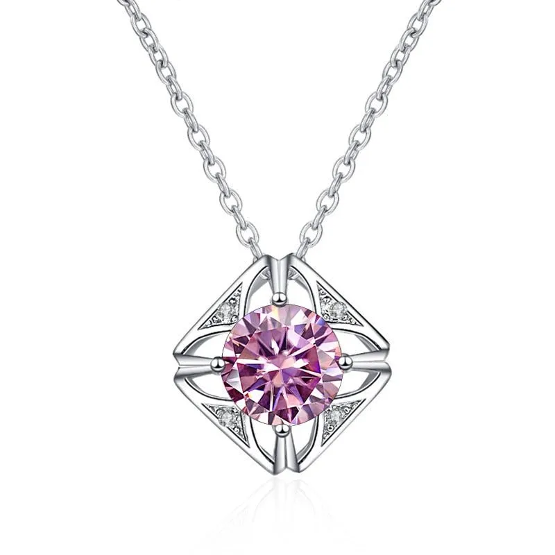 1.0 Ct Round Cut Diamond Square Pendant Necklace