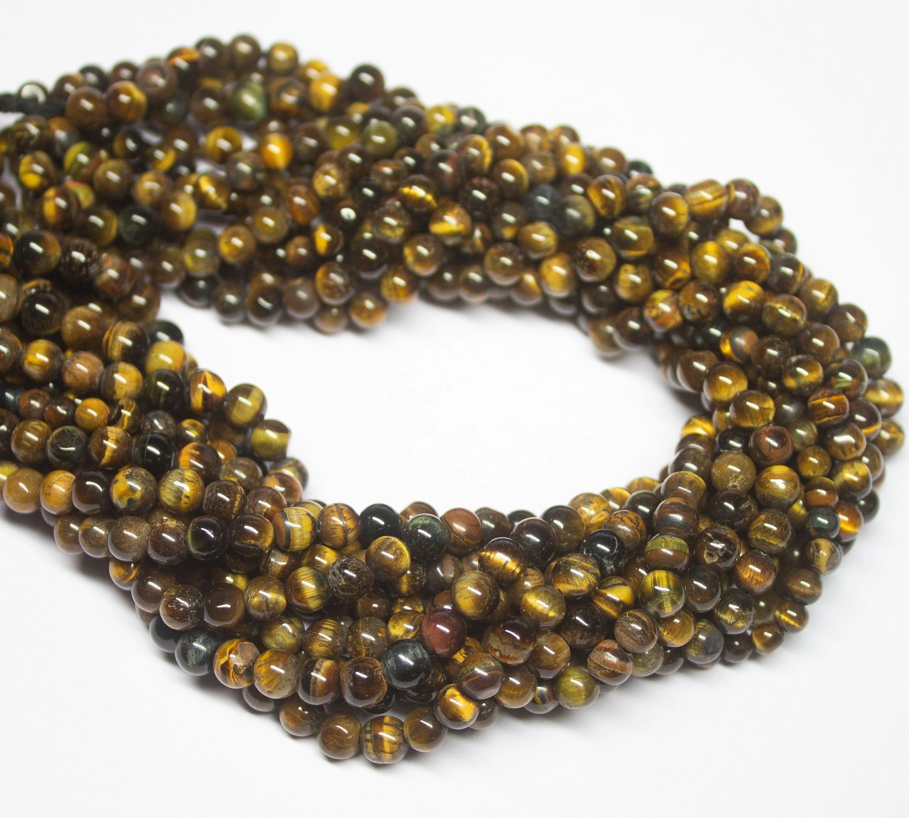 10 x 13 inch, 5mm, Natural Tiger's Eye Smooth Round Sphere Ball Shape Gemstone Beads