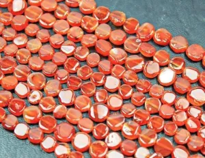 10 x Natural Orange Carnelian Smooth Flat Round Coin Beads Strand 6-7mm 13"