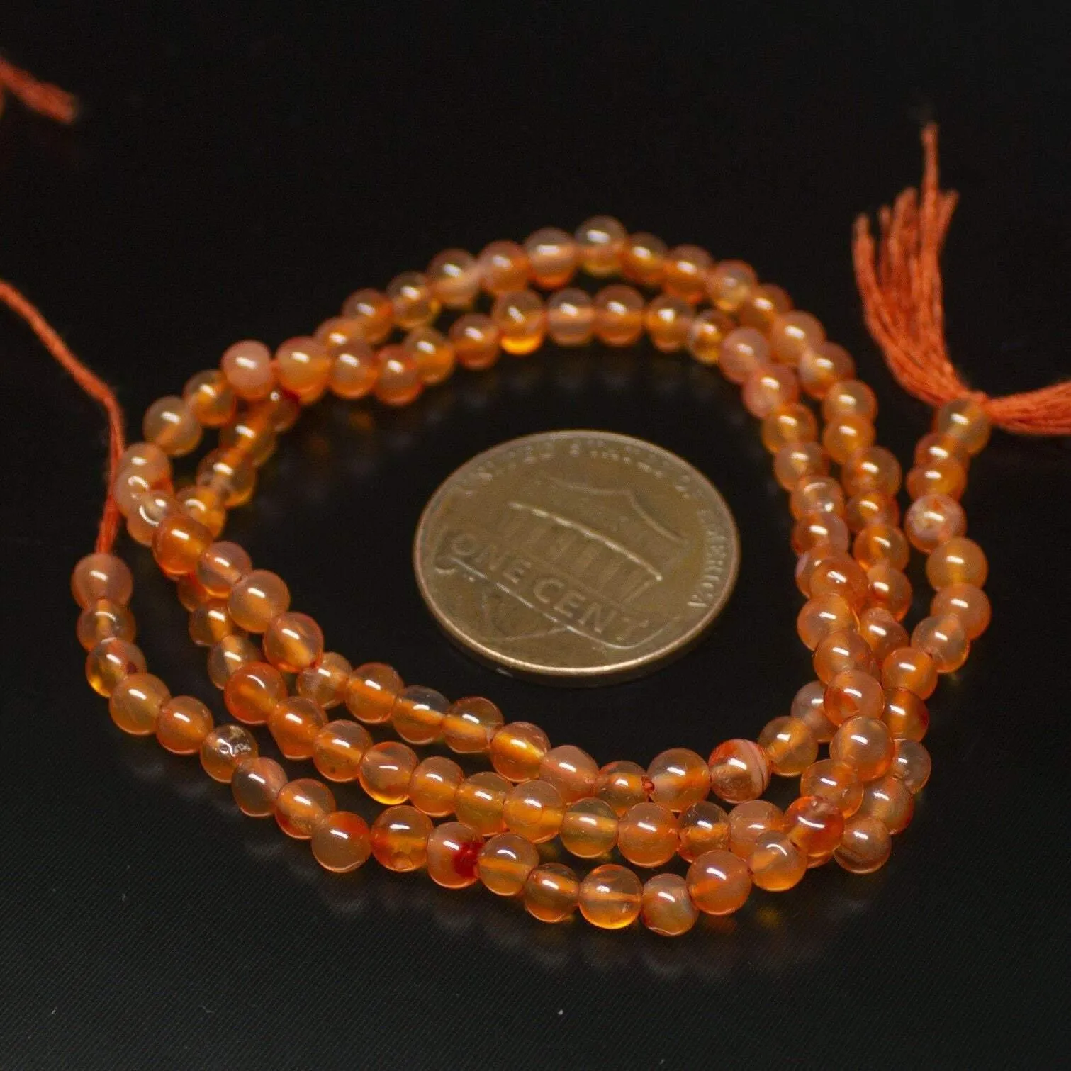 10 x Natural Orange Carnelian Smooth Round Beads 3.5mm mm 14inches
