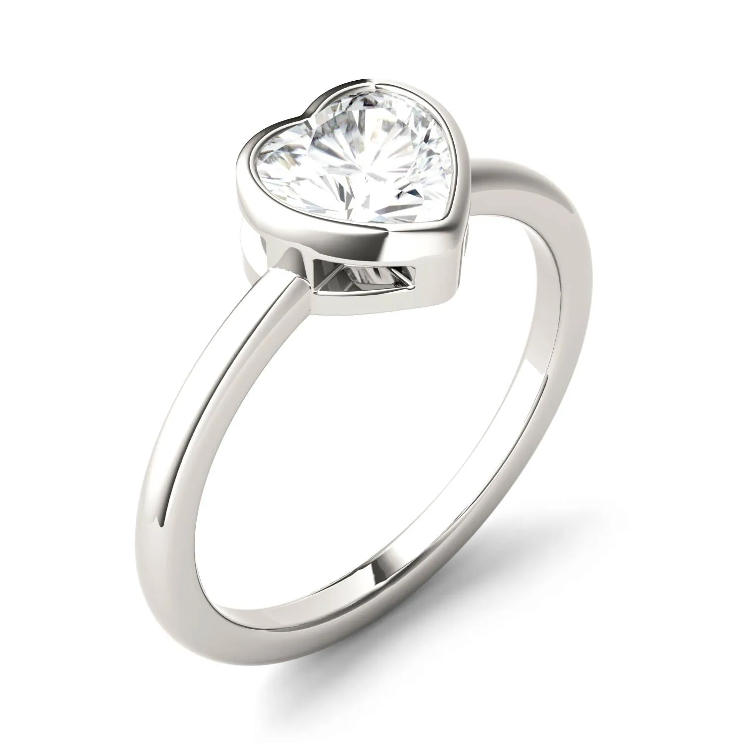 1.00 CTW DEW Heart Moissanite Bezel Solitaire Engagement Ring in 14K White Gold