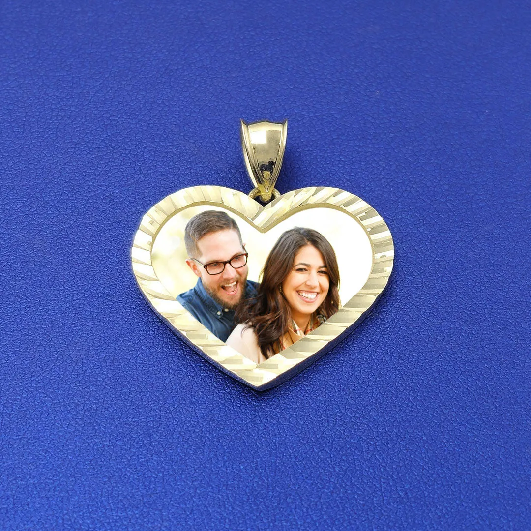10k Custom Heart Diamond Cut Border Picture Pendant
