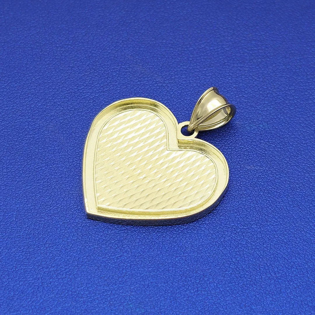 10k Custom Heart Diamond Cut Border Picture Pendant