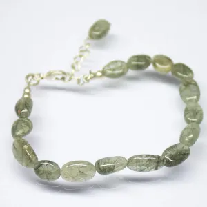 12 inches, 8-8.5mm, Natural Moss Quartz Smooth Oval Beaded Bracelet, Quartz Beads