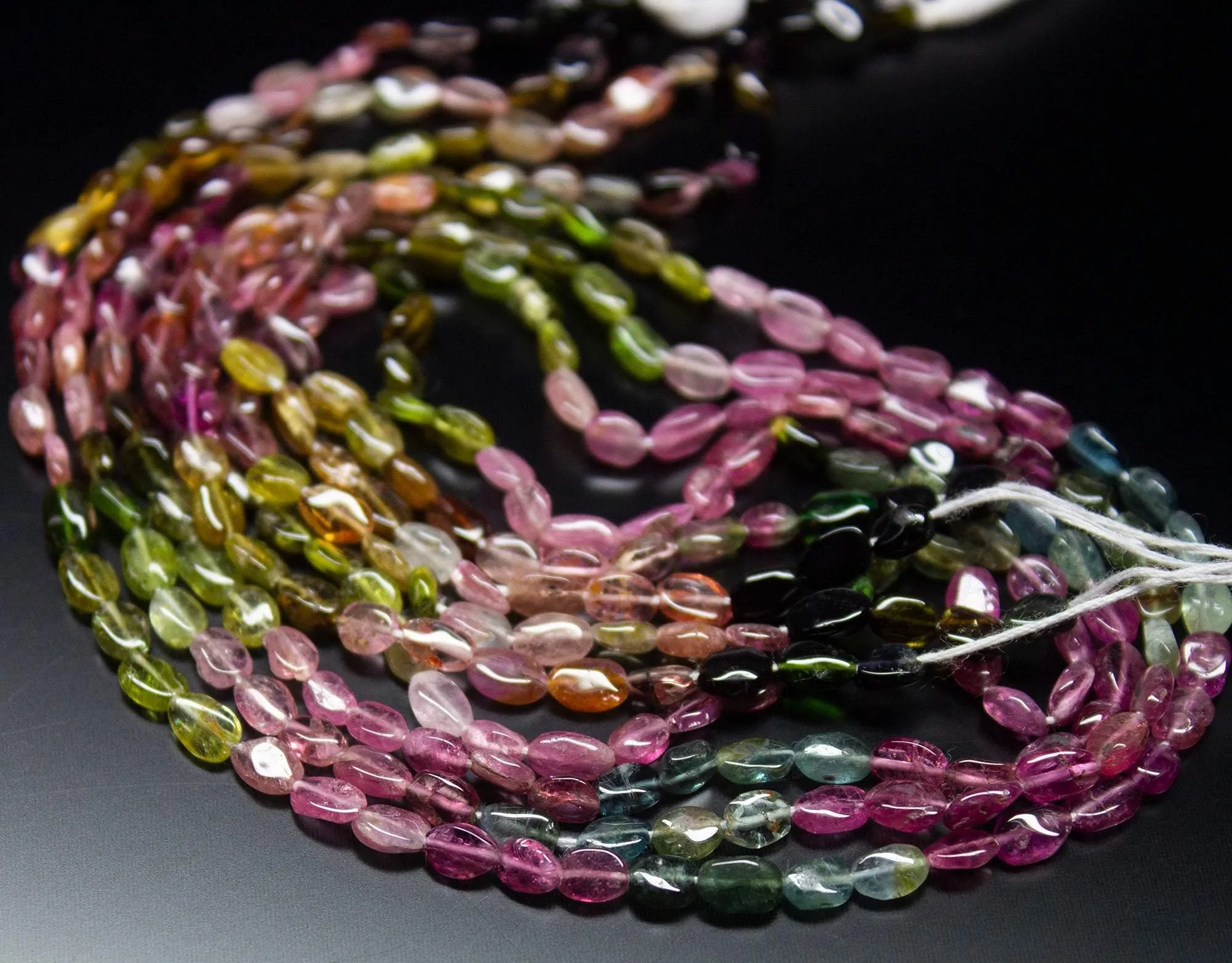 14 inch, 4-6mm, Multi Tourmaline Smooth Oval Beads Necklace, Tourmaline Beads