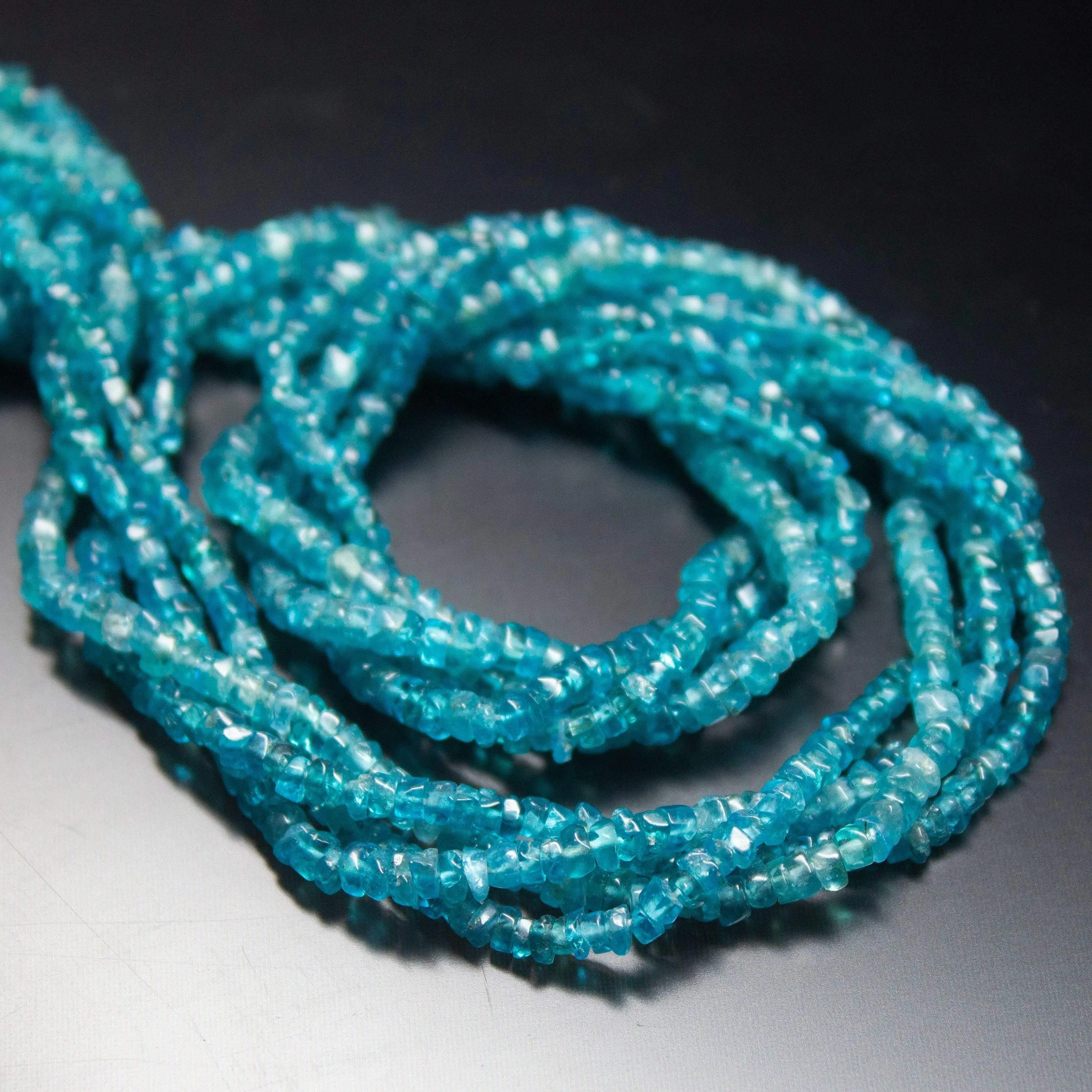 14 inches, 2.5-3mm, Natural Neon Blue Apatite Smooth Wheel Round Beads, Apatite Beads