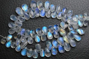 141 Carats, 7 Inch Strand,Super Finest,Super Rare,Blue Flashy Rainbow Moonstone Smooth Pear Shape Briolettes, 9-14mm Size,