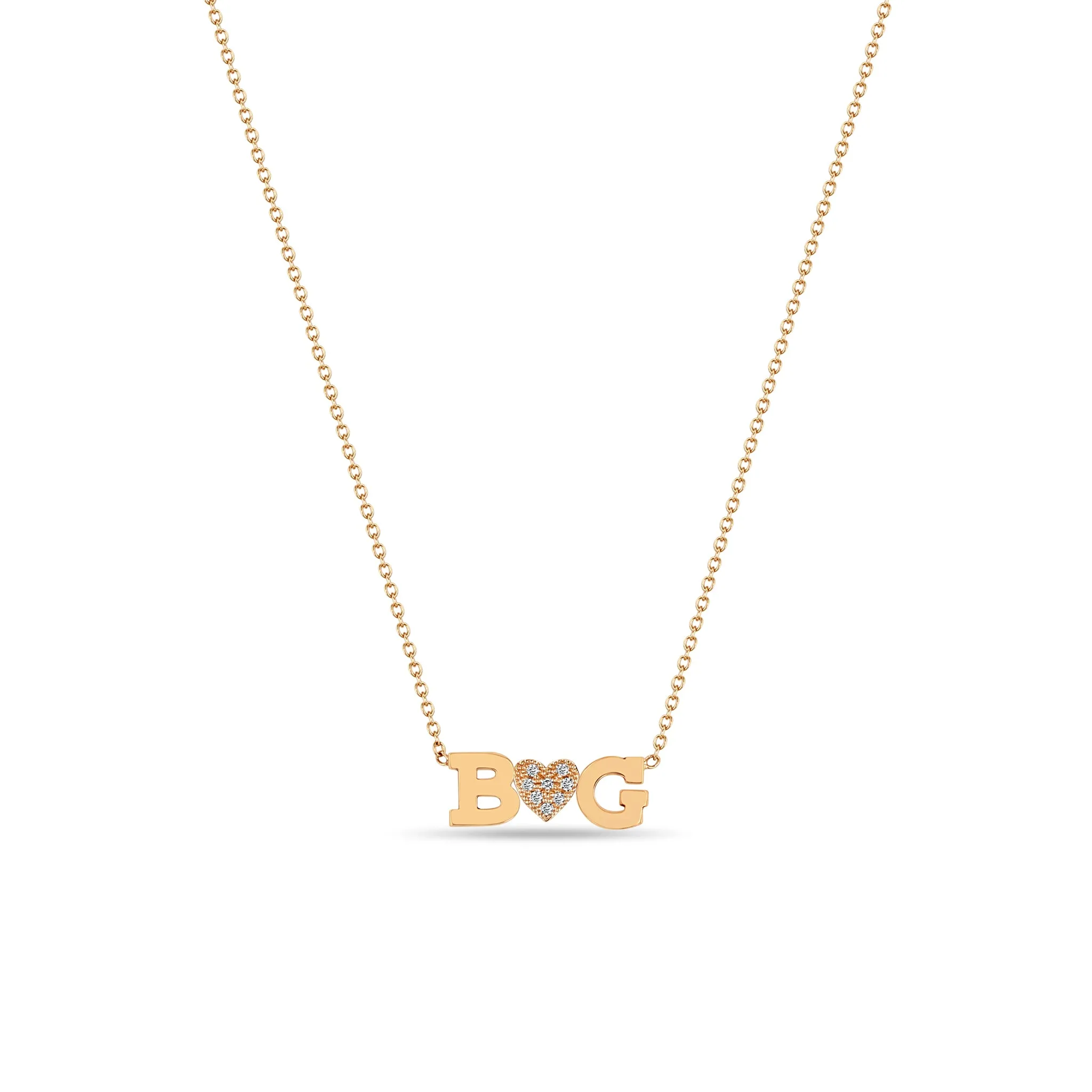 14k 2 Initial Letter & Diamond Heart Necklace