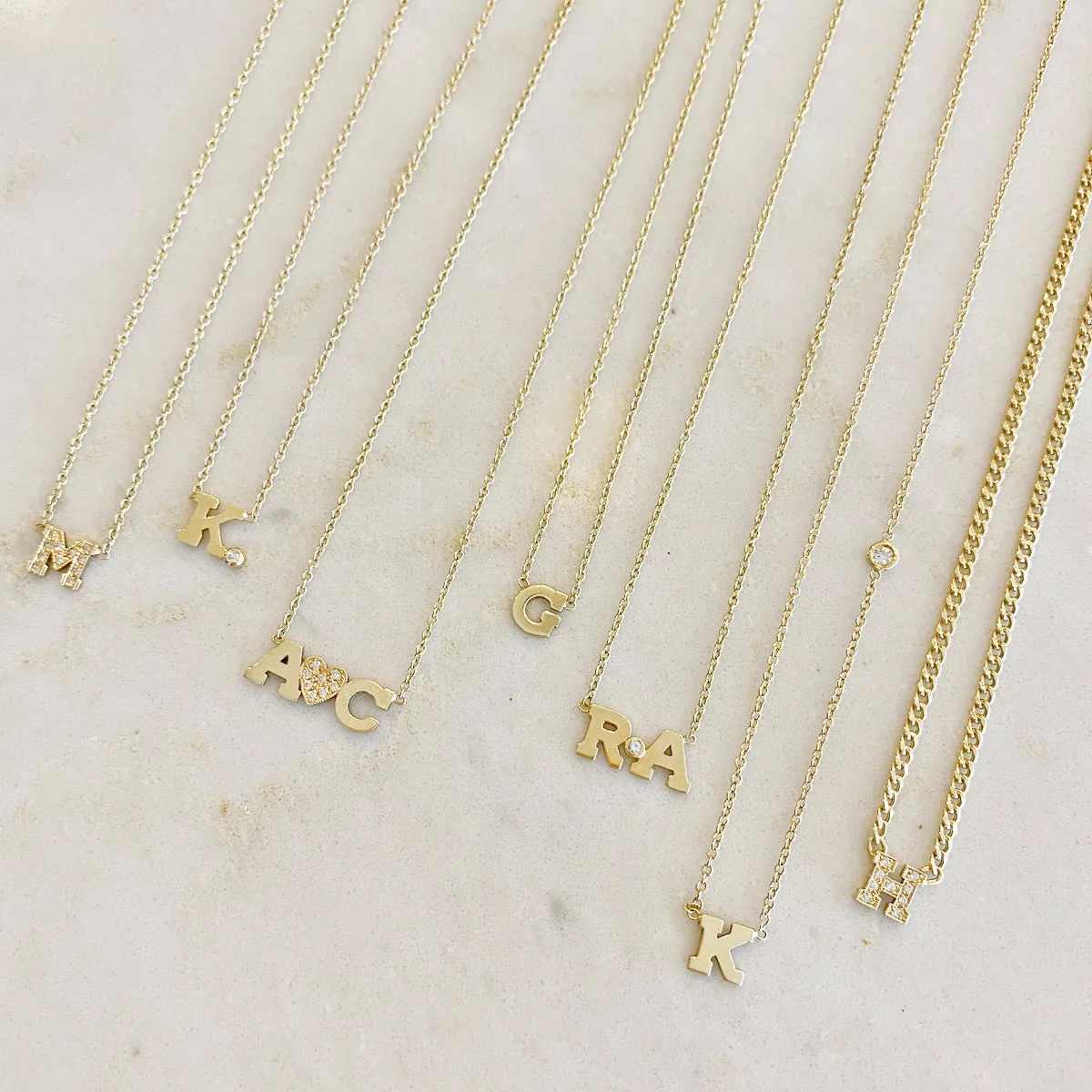 14k 2 Initial Letter & Diamond Heart Necklace