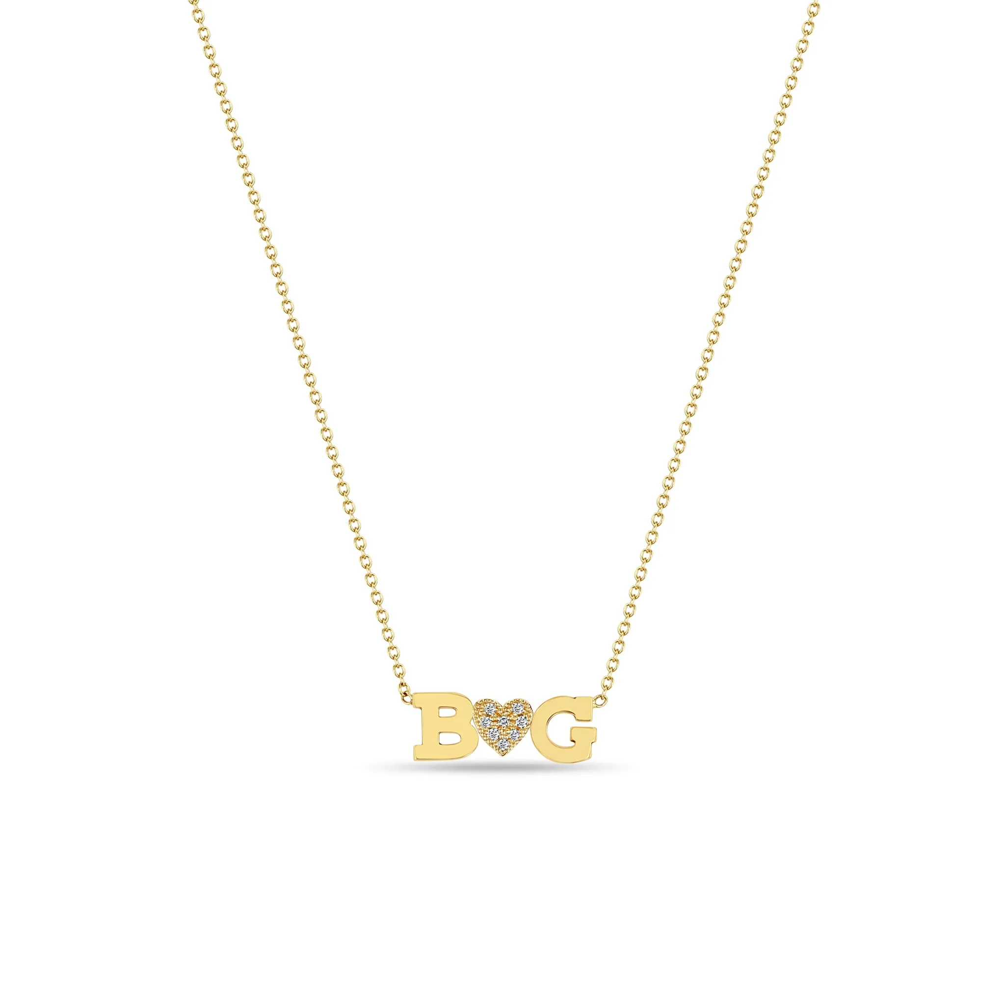 14k 2 Initial Letter & Diamond Heart Necklace