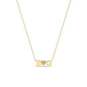 14k 2 Initial Letter & Diamond Heart Necklace