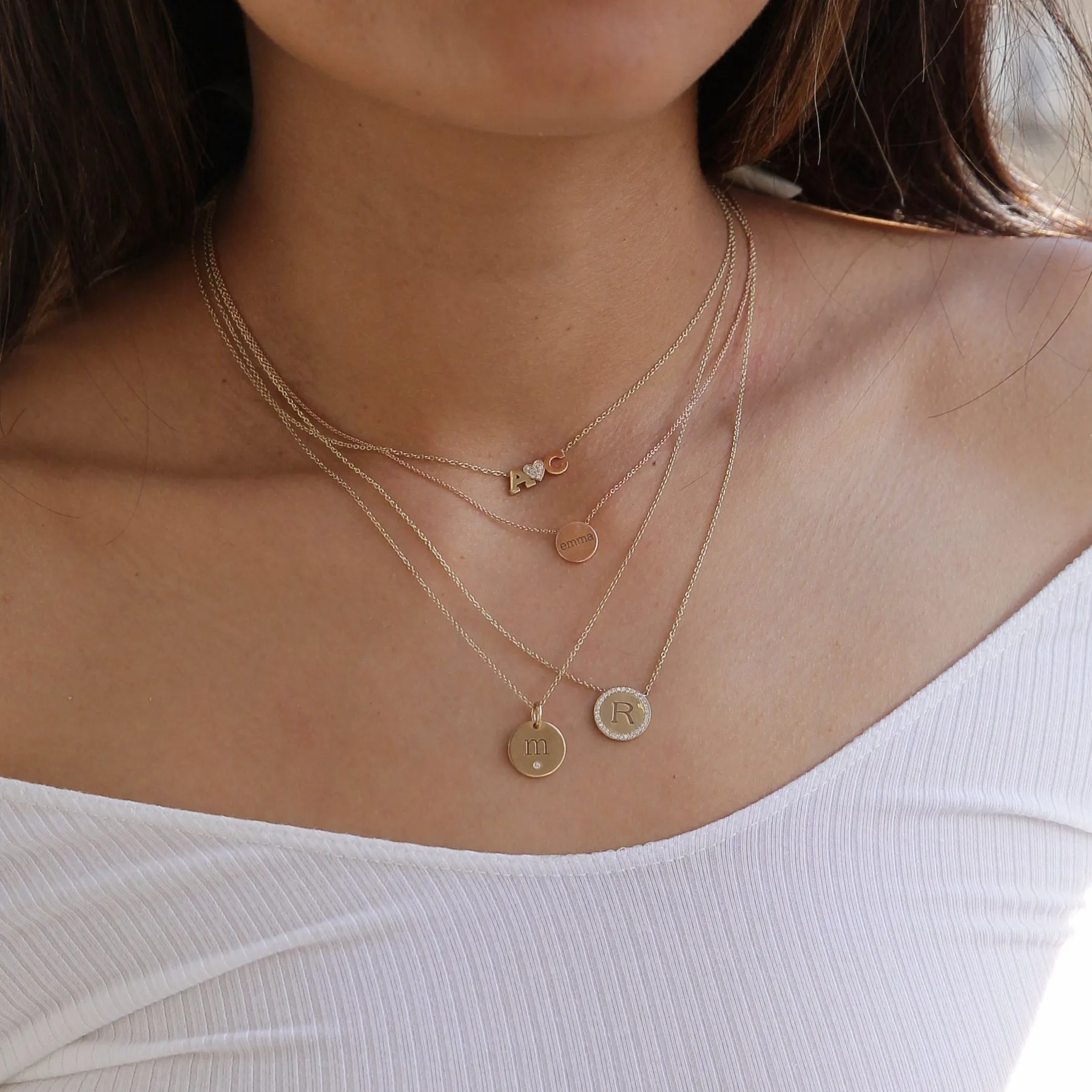14k 2 Initial Letter & Diamond Heart Necklace