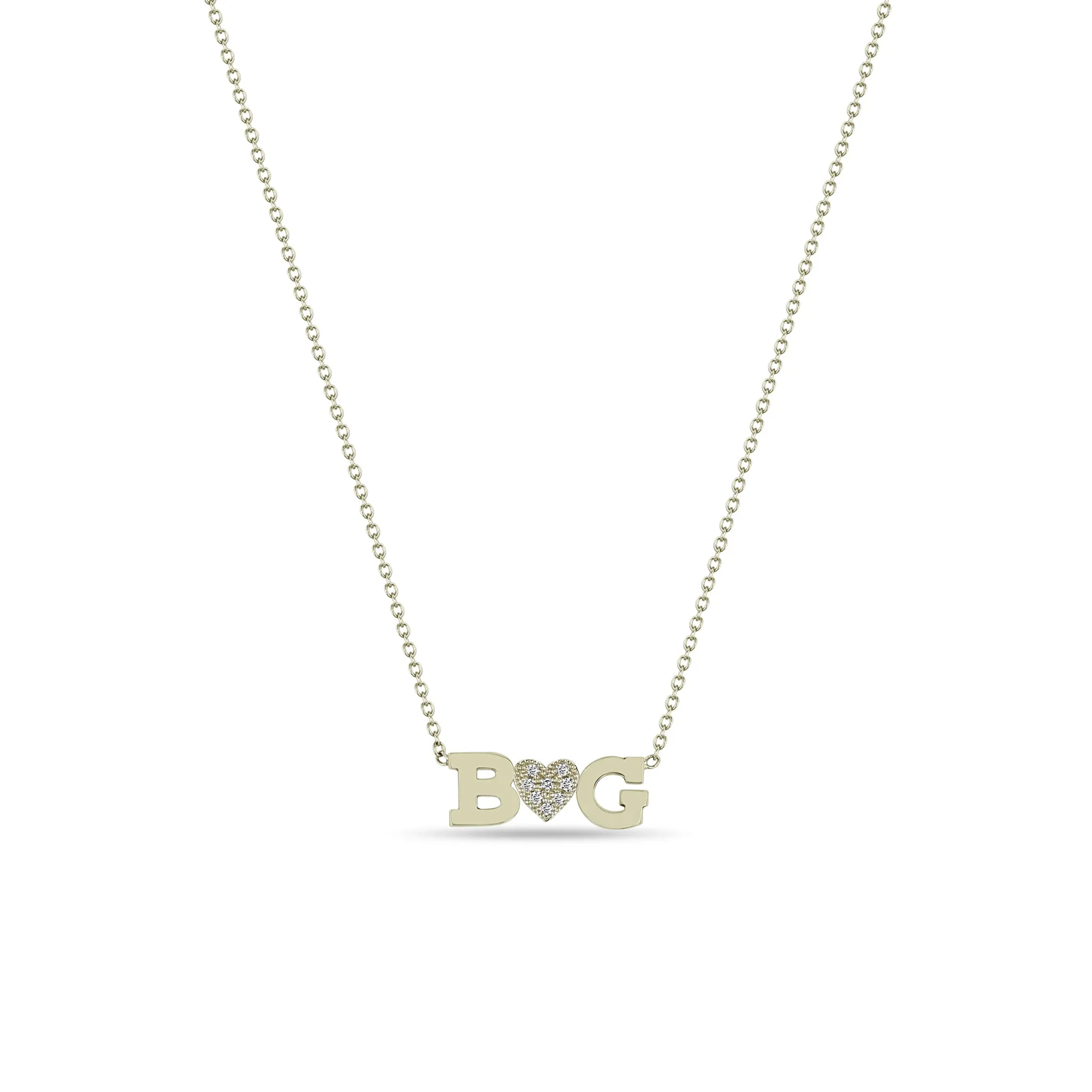 14k 2 Initial Letter & Diamond Heart Necklace