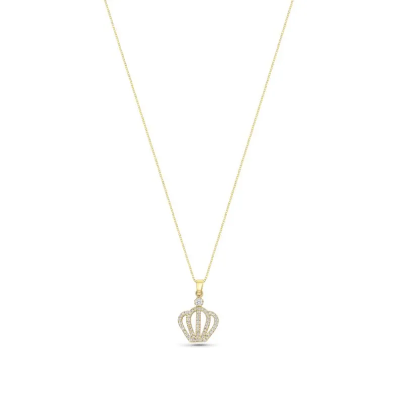 14K Gold Crown Pendant with Cubic Zirconia
