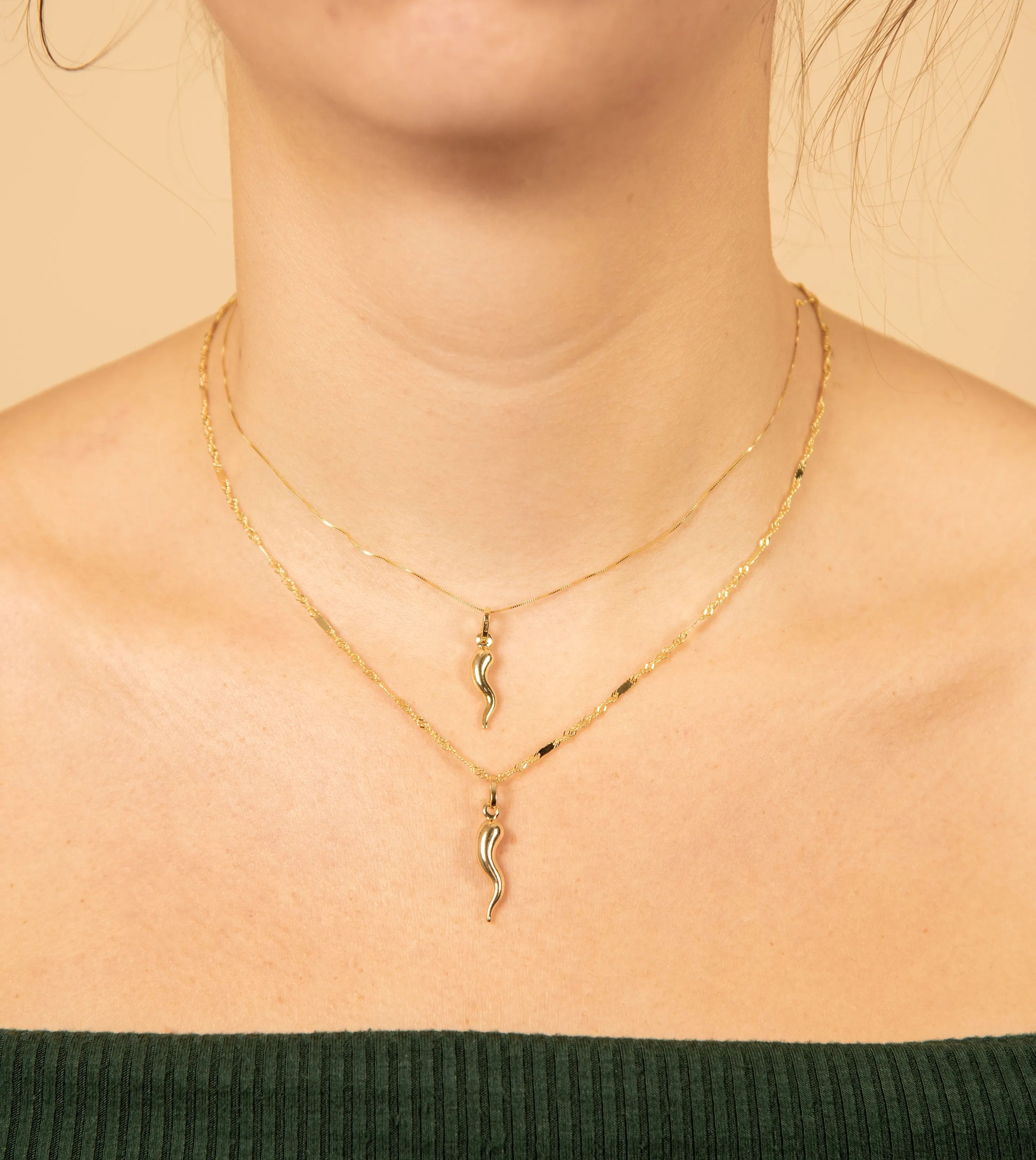 14k Gold Italian Horn Cornicello Necklace
