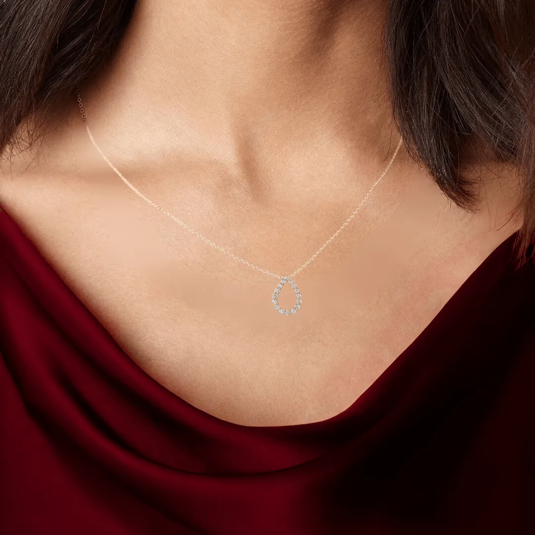 14K Gold Lab Diamond Open Teardrop Pendant Necklace