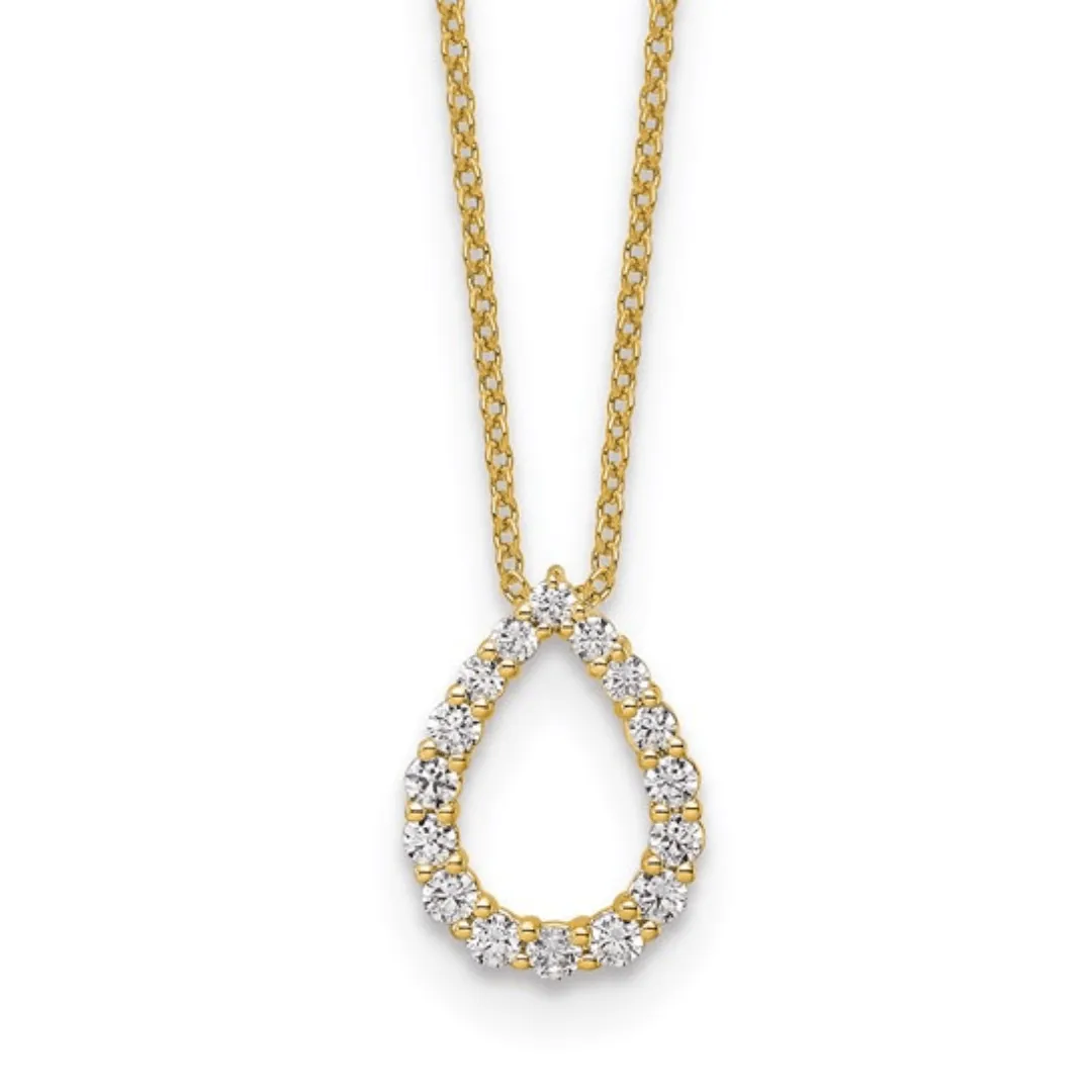 14K Gold Lab Diamond Open Teardrop Pendant Necklace