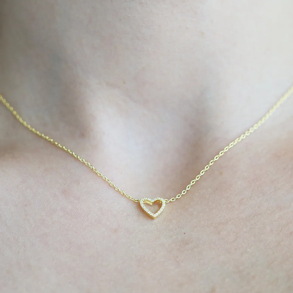 14K Gold Open Heart Diamond Necklace