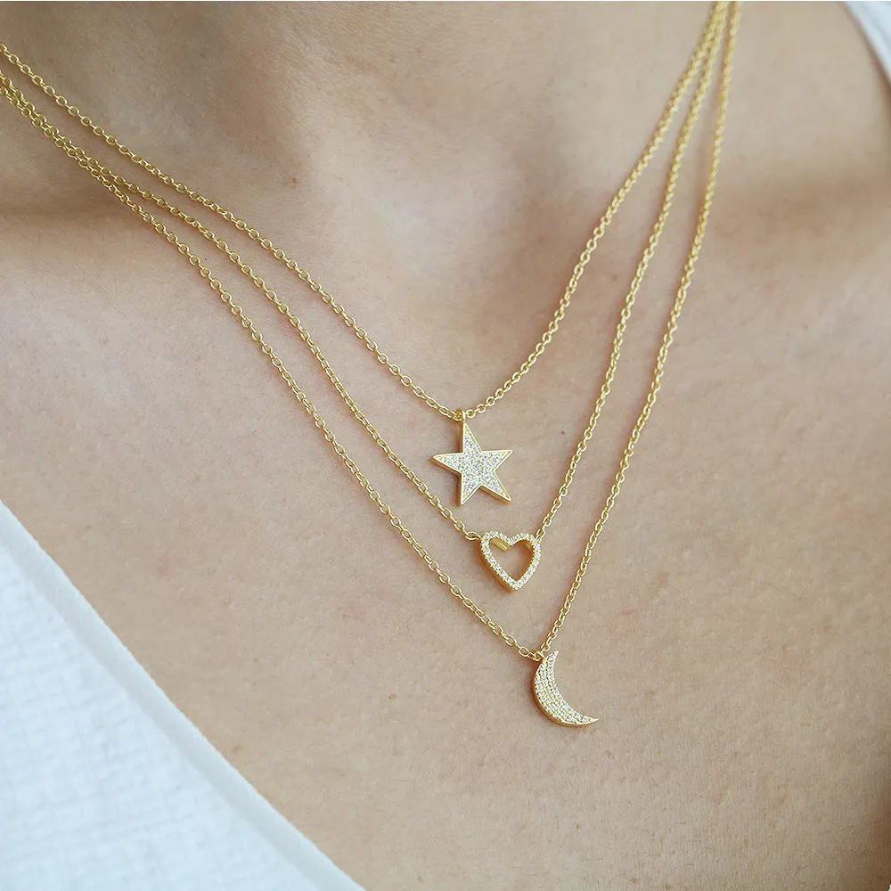 14K Gold Open Heart Diamond Necklace