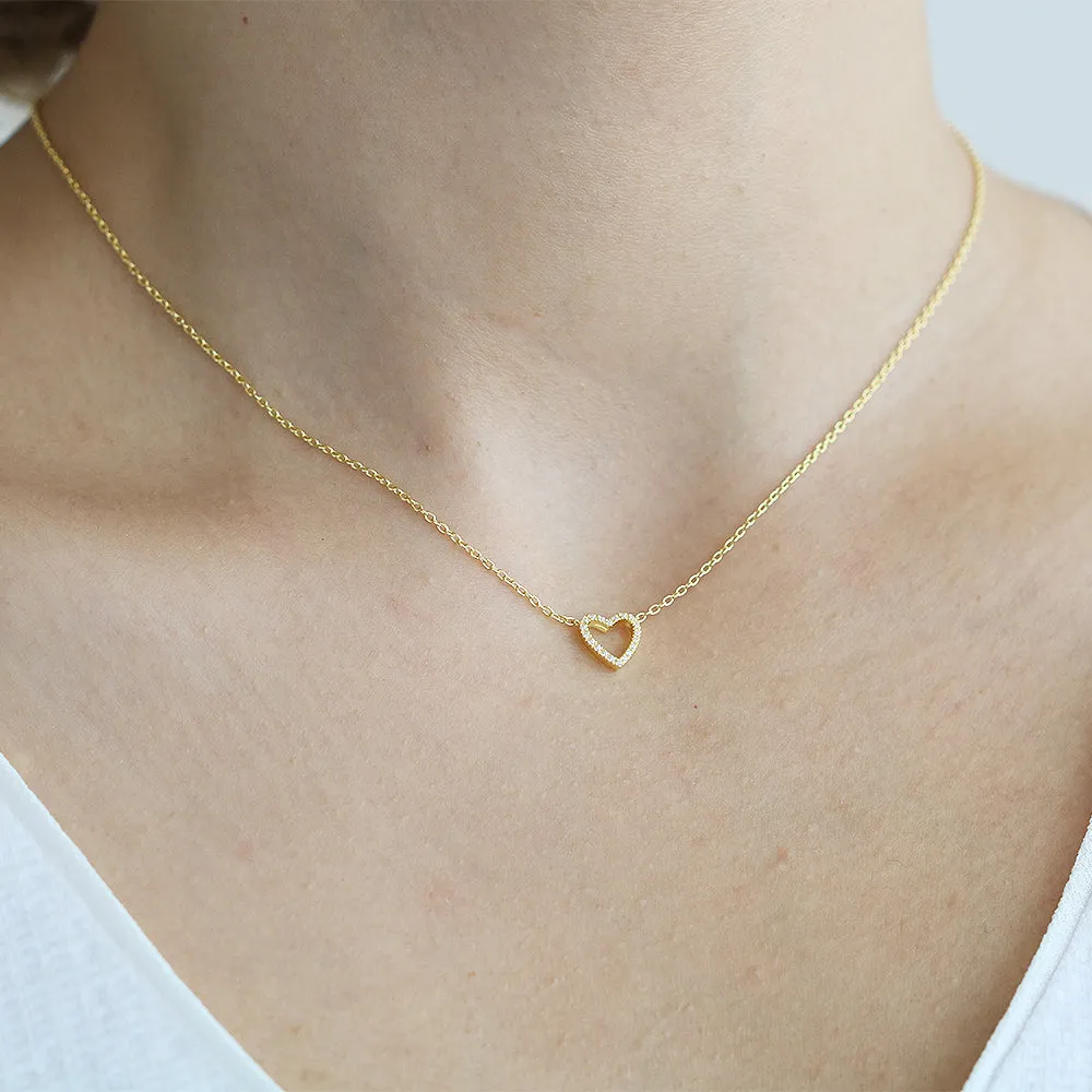 14K Gold Open Heart Diamond Necklace