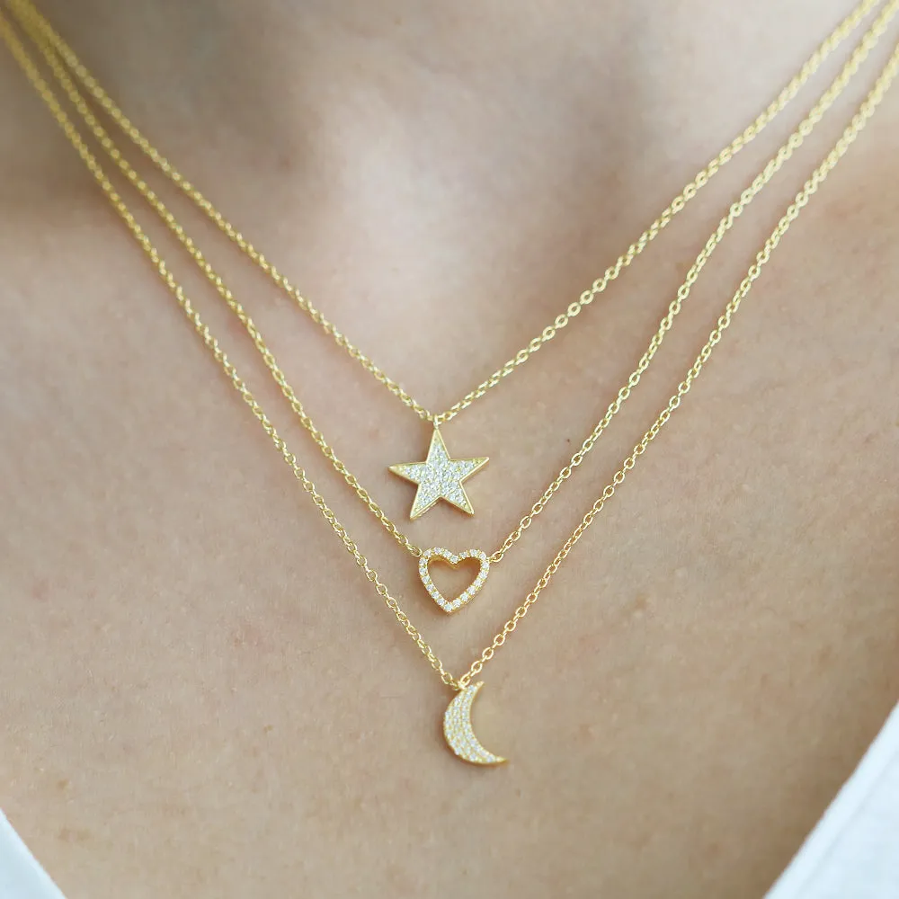 14K Gold Open Heart Diamond Necklace