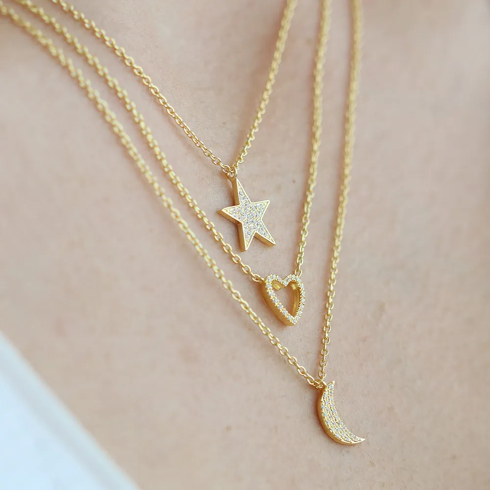 14K Gold Open Heart Diamond Necklace