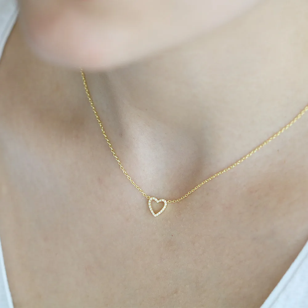 14K Gold Open Heart Diamond Necklace