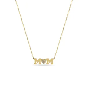 14k MOM with Pavé Diamond Heart Necklace