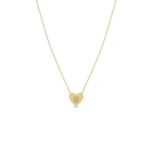 14k Pavé Diamond Initial Letter Small Heart Necklace