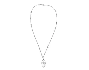 14k White Gold & 585 Hamsa Pendant Necklace With Diamonds
