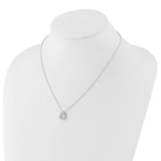 14K White Gold Lab Diamond Open Teardrop Pendant Necklace