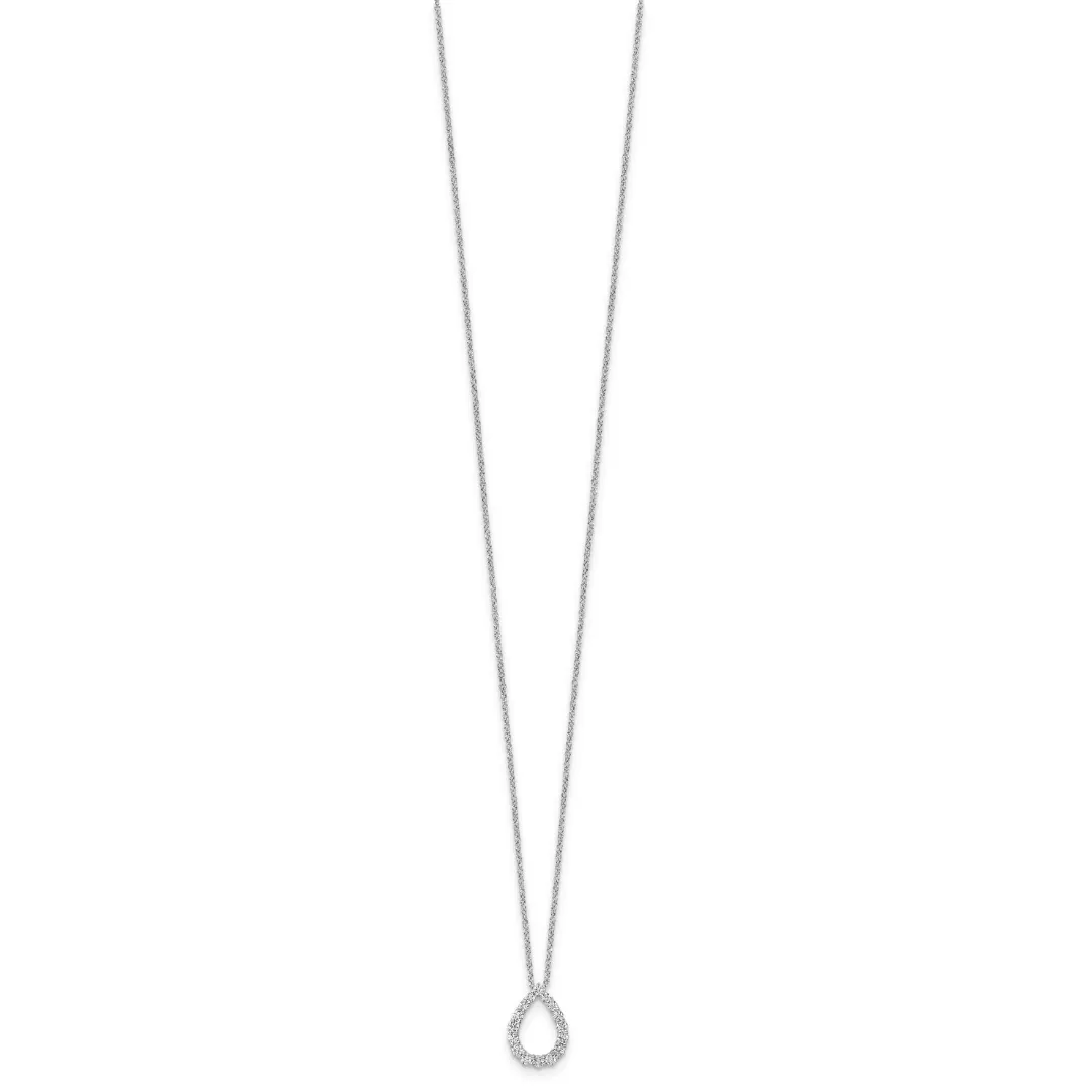 14K White Gold Lab Diamond Open Teardrop Pendant Necklace